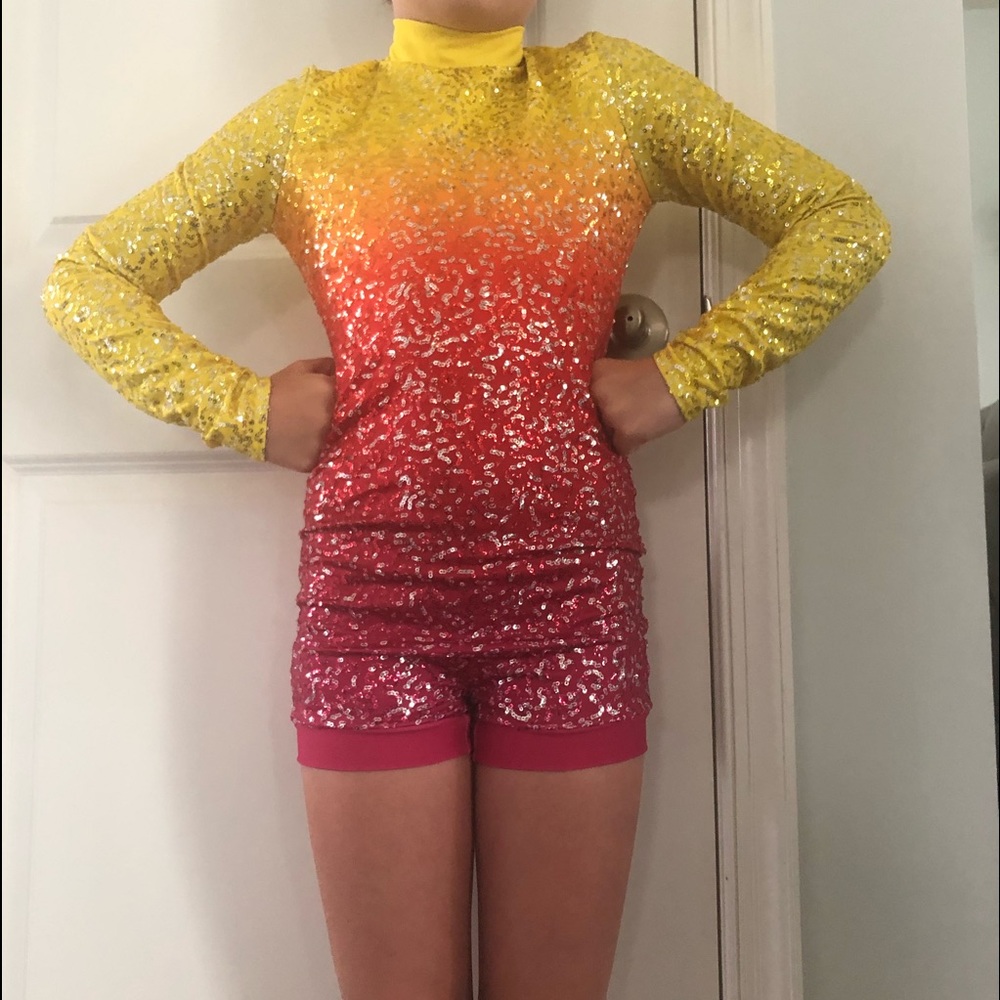 Yellow Pom dance costume in child medium.
